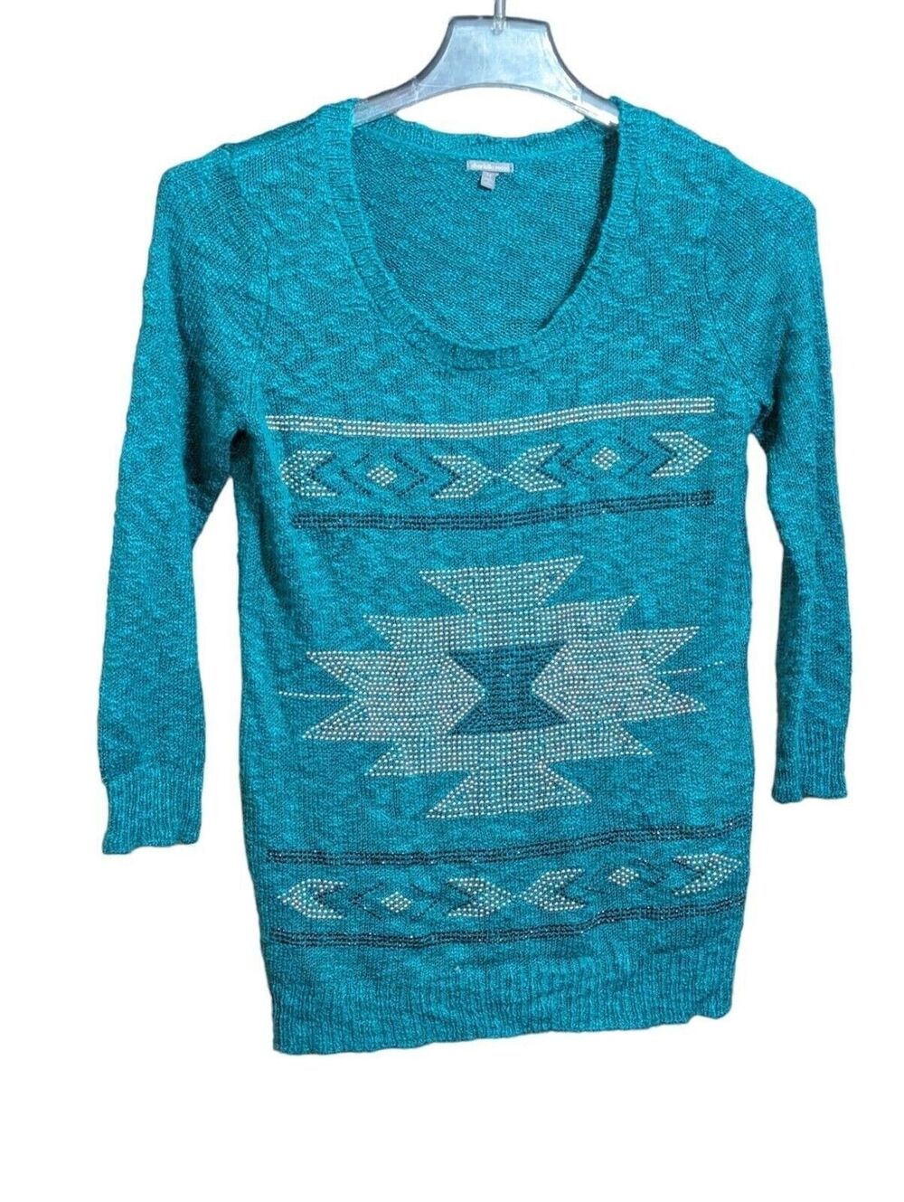 Charlotte Russe Women's Sweater Size Medium Aztec Print Blue Green Black Arrows